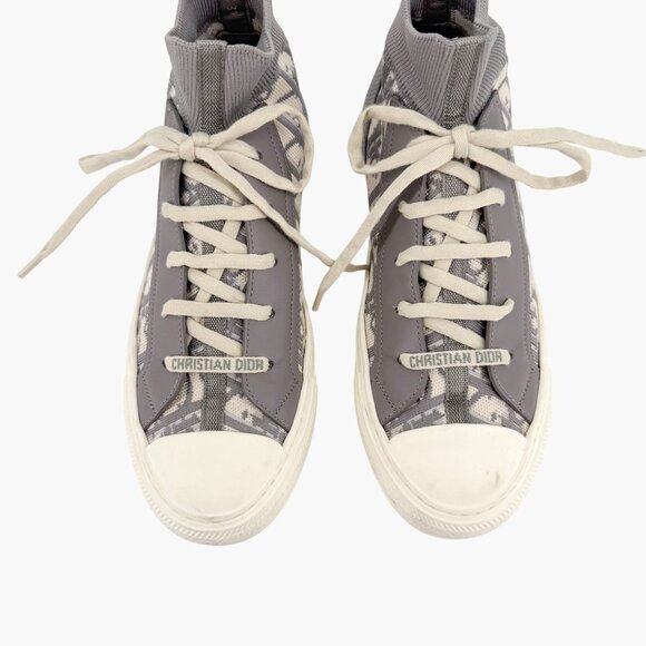 Dior Walk'n'Dior High Top Sneakers Size 39 US 9 Women's Gray Oblique Logo Sock - Picture 3 of 12